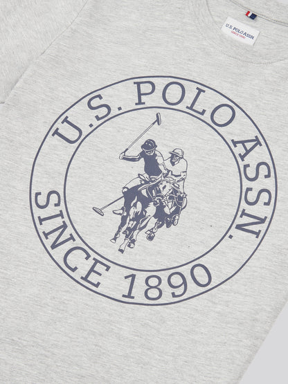 Boys USPA Circle Print T-Shirt in Mid Grey Marl