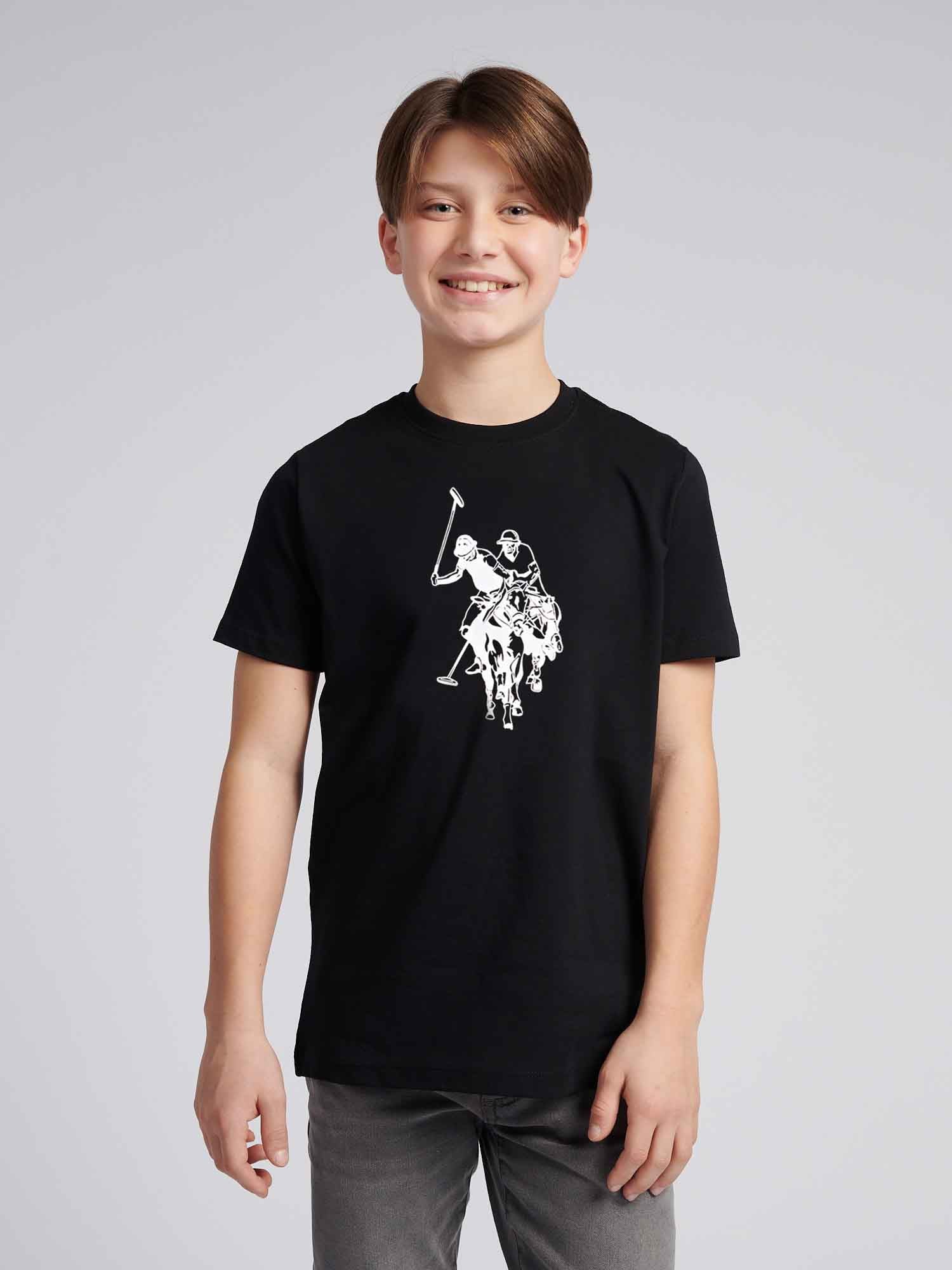 Boys Double Horsemen Graphic T-Shirt in Black