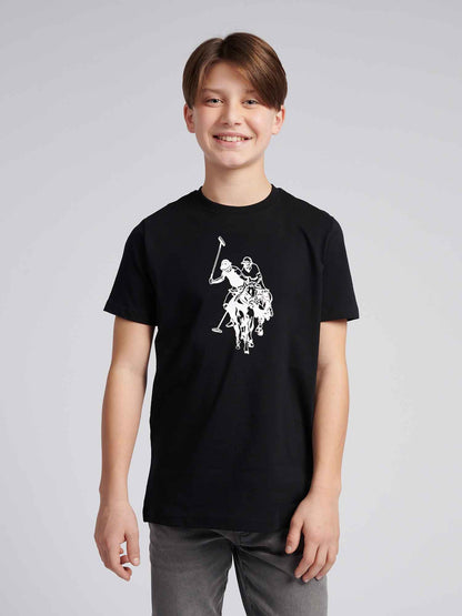Boys Double Horsemen Graphic T-Shirt in Black