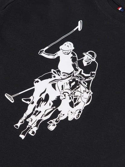 Boys Double Horsemen Graphic T-Shirt in Black