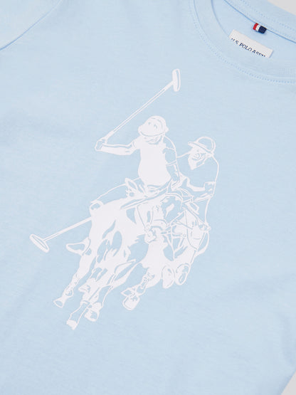 Boys Double Horsemen Graphic T-Shirt in Chambray Blue