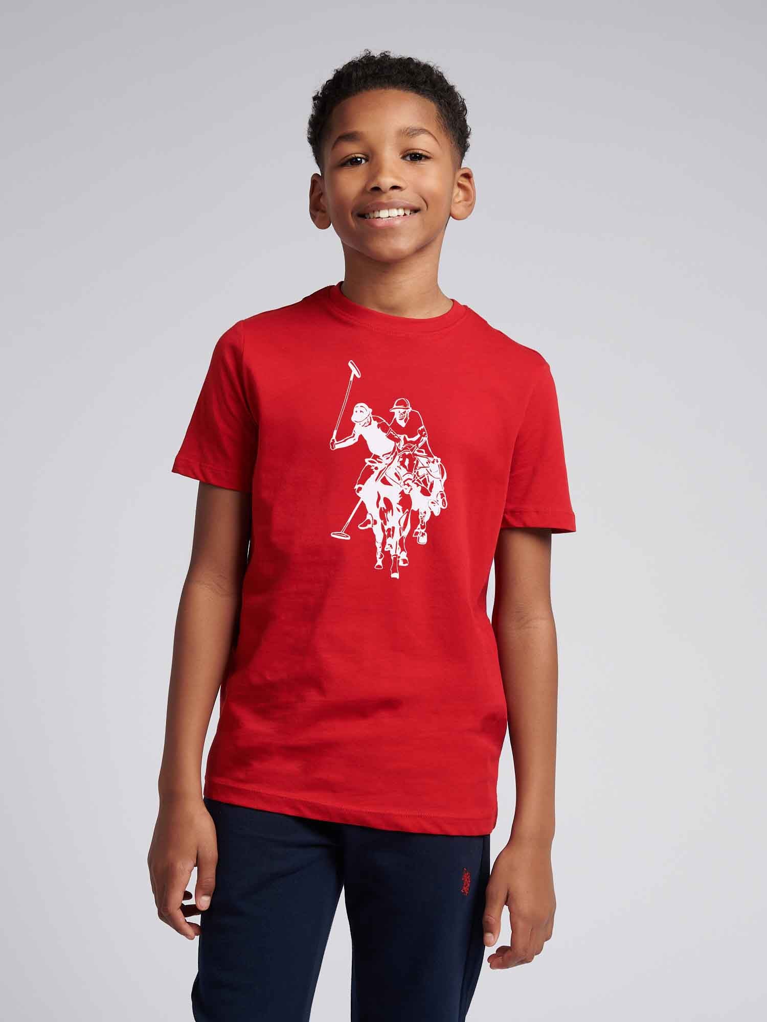 Boys Double Horsemen Graphic T-Shirt in Haute Red