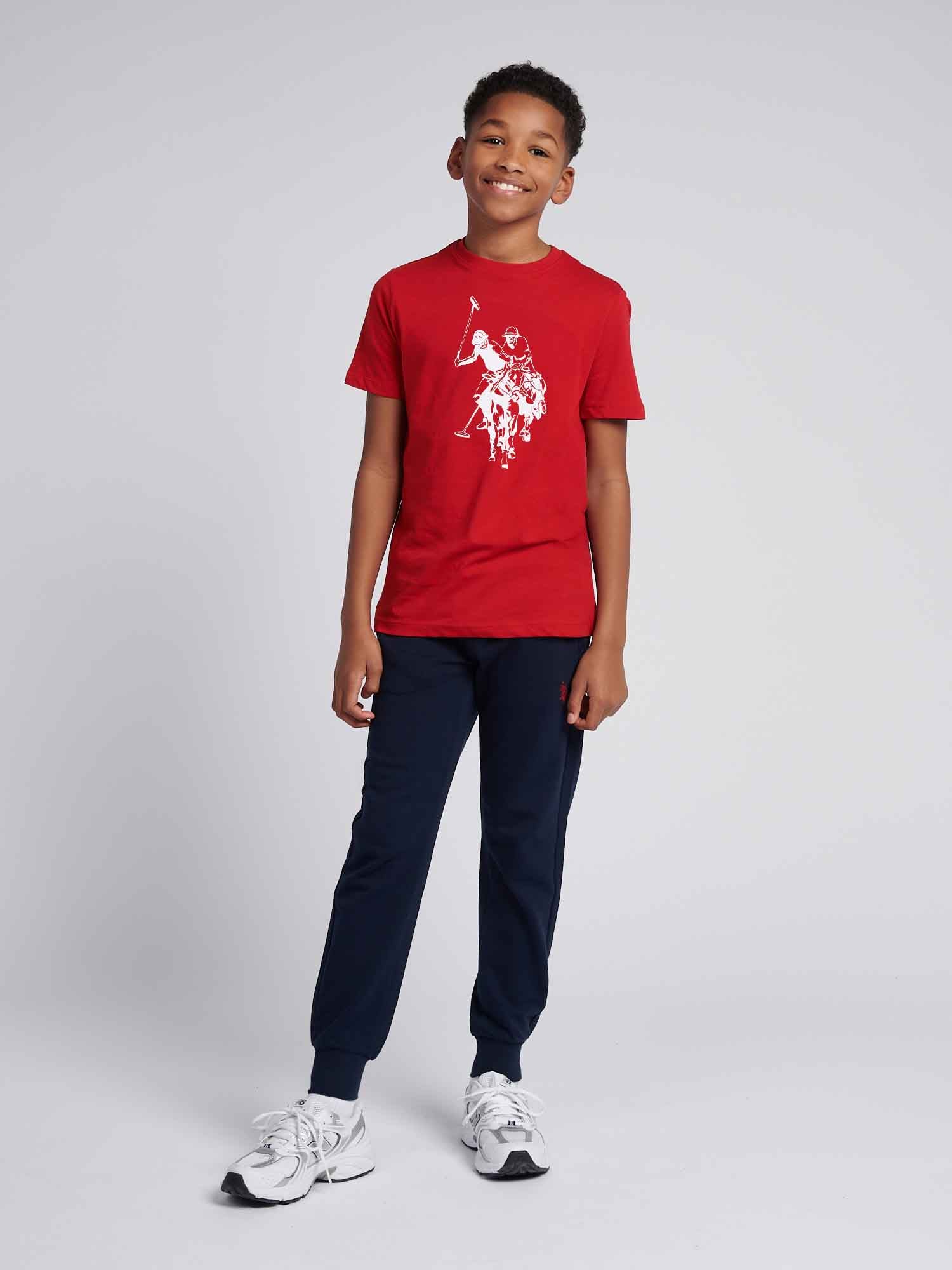 Boys Double Horsemen Graphic T-Shirt in Haute Red