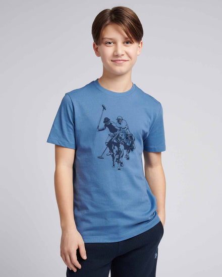 Boys Double Horsemen Graphic T-Shirt in Blue Horizon