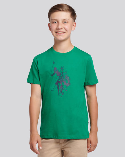 Boys Double Horsemen Graphic T-Shirt in Lush Meadow