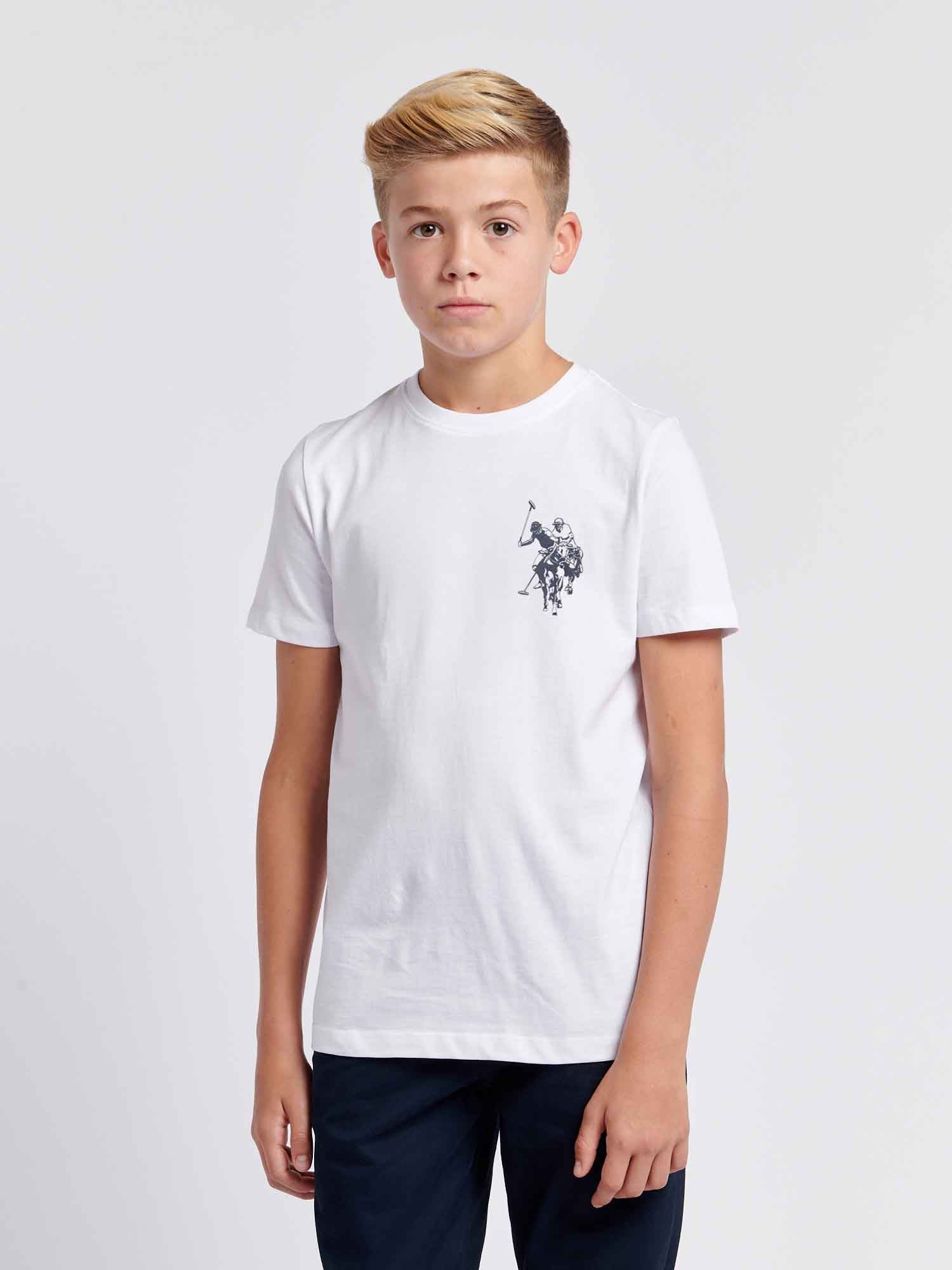 Boys Large Double Horsemen Graphic T-Shirt in Bright White