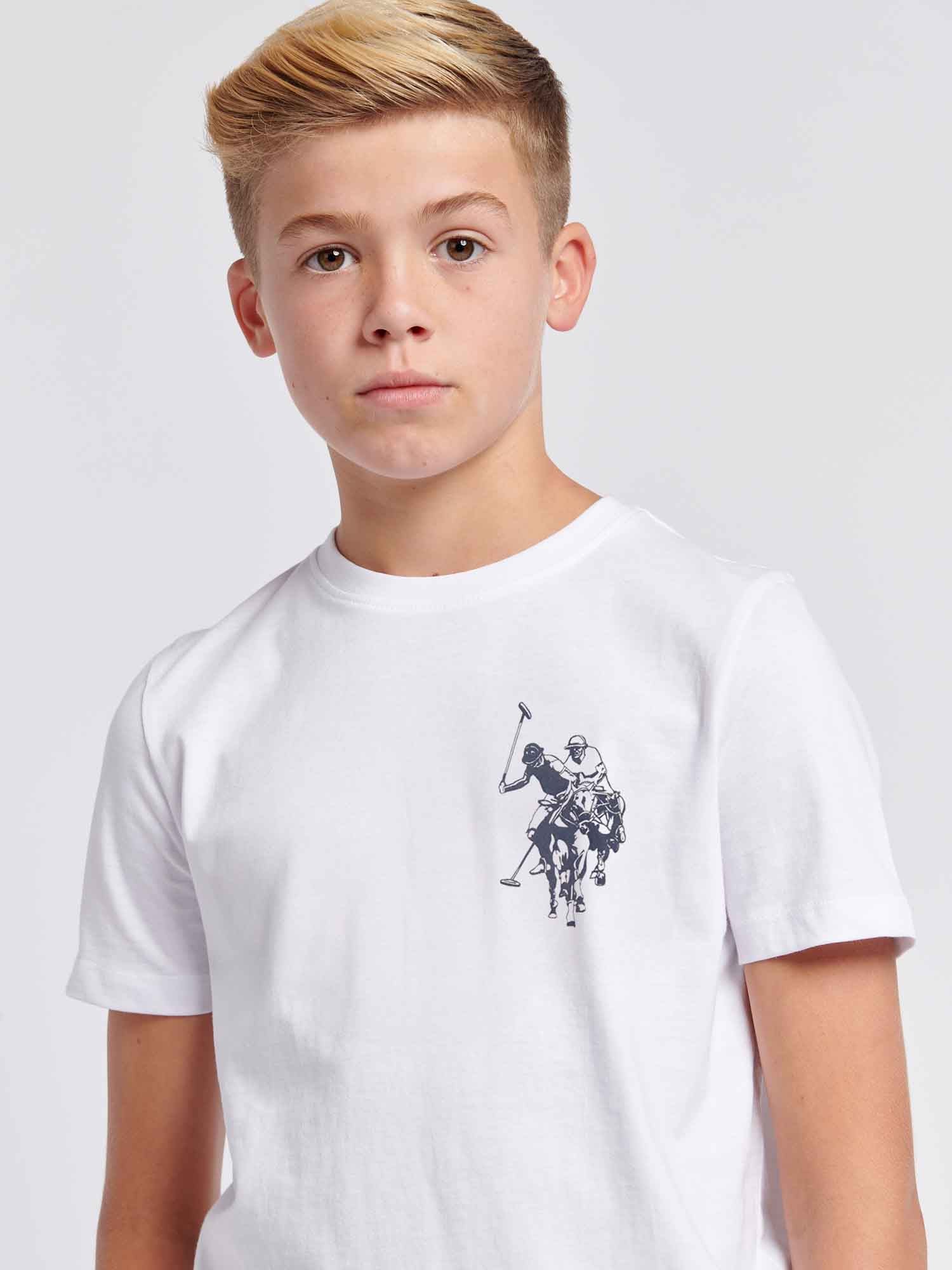 Boys Large Double Horsemen Graphic T-Shirt in Bright White
