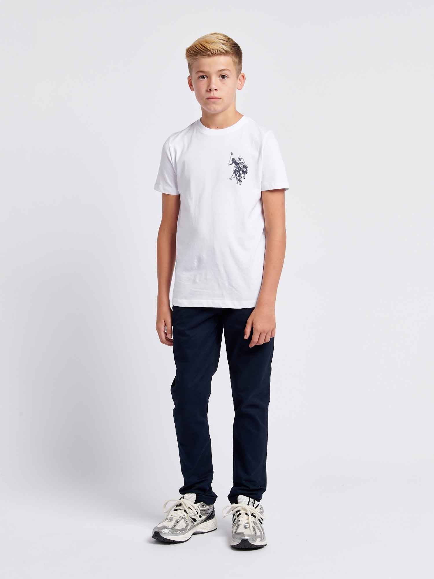 Boys Large Double Horsemen Graphic T-Shirt in Bright White
