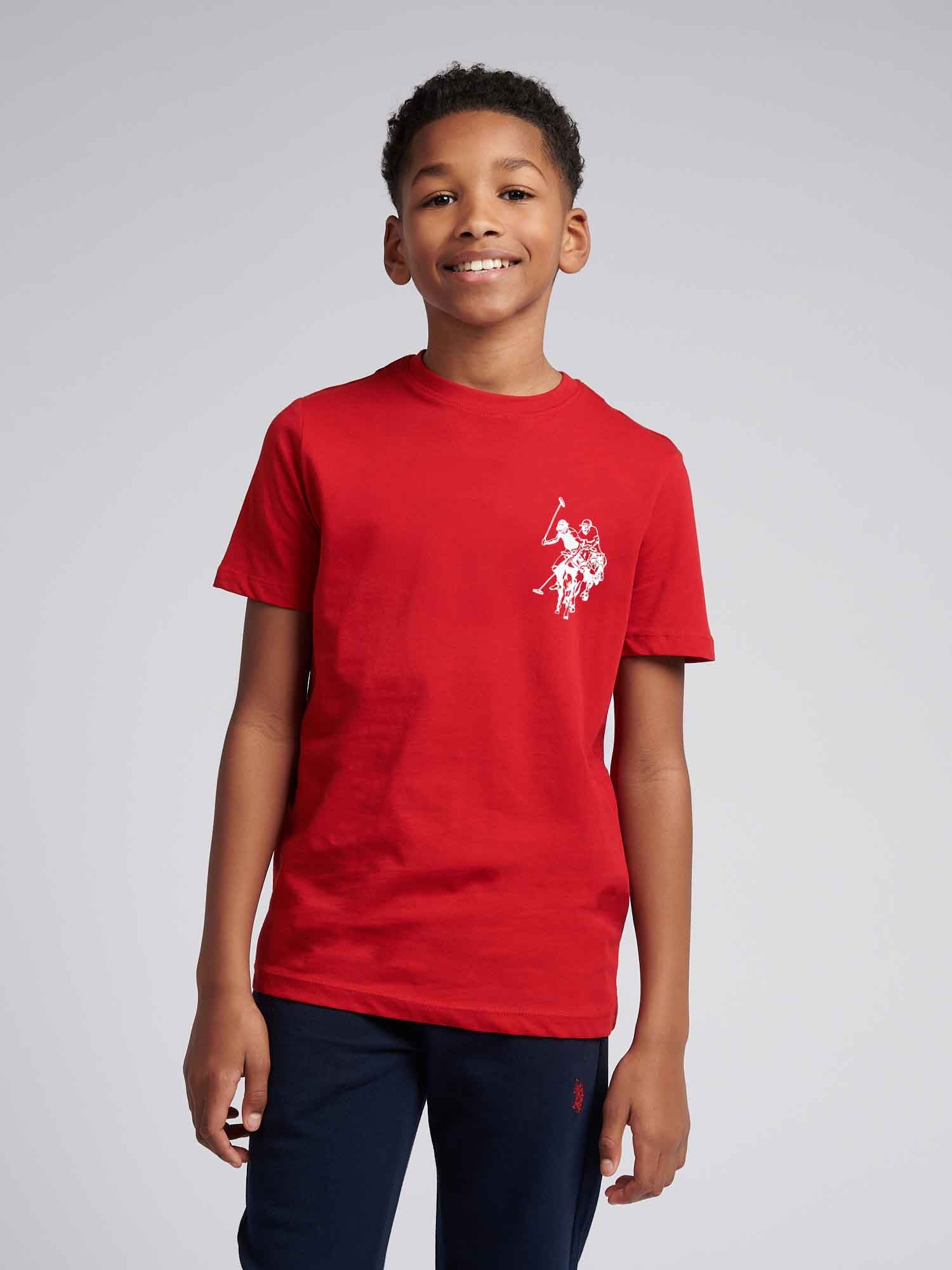 Boys Large Double Horsemen Graphic T-Shirt in Haute Red