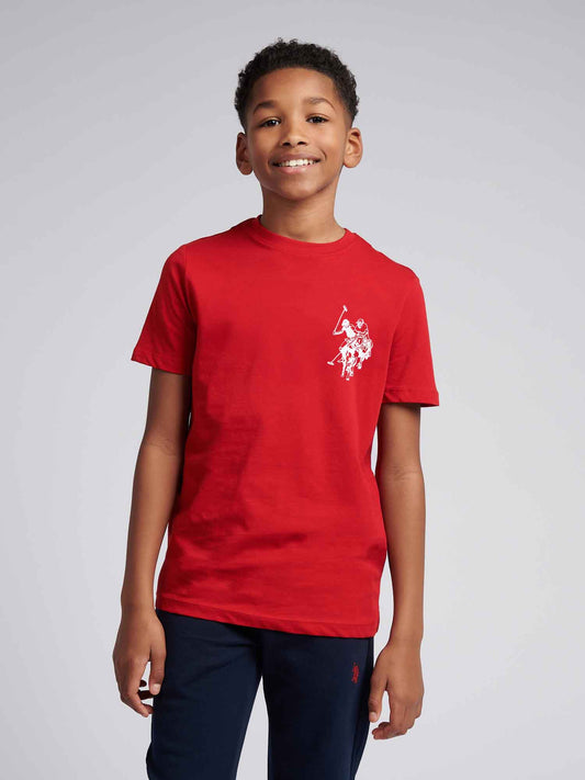 Boys Large Double Horsemen Graphic T-Shirt in Haute Red