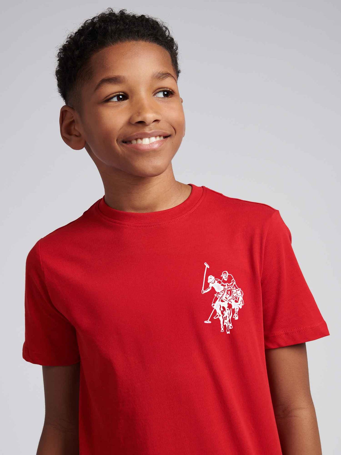 Boys Large Double Horsemen Graphic T-Shirt in Haute Red
