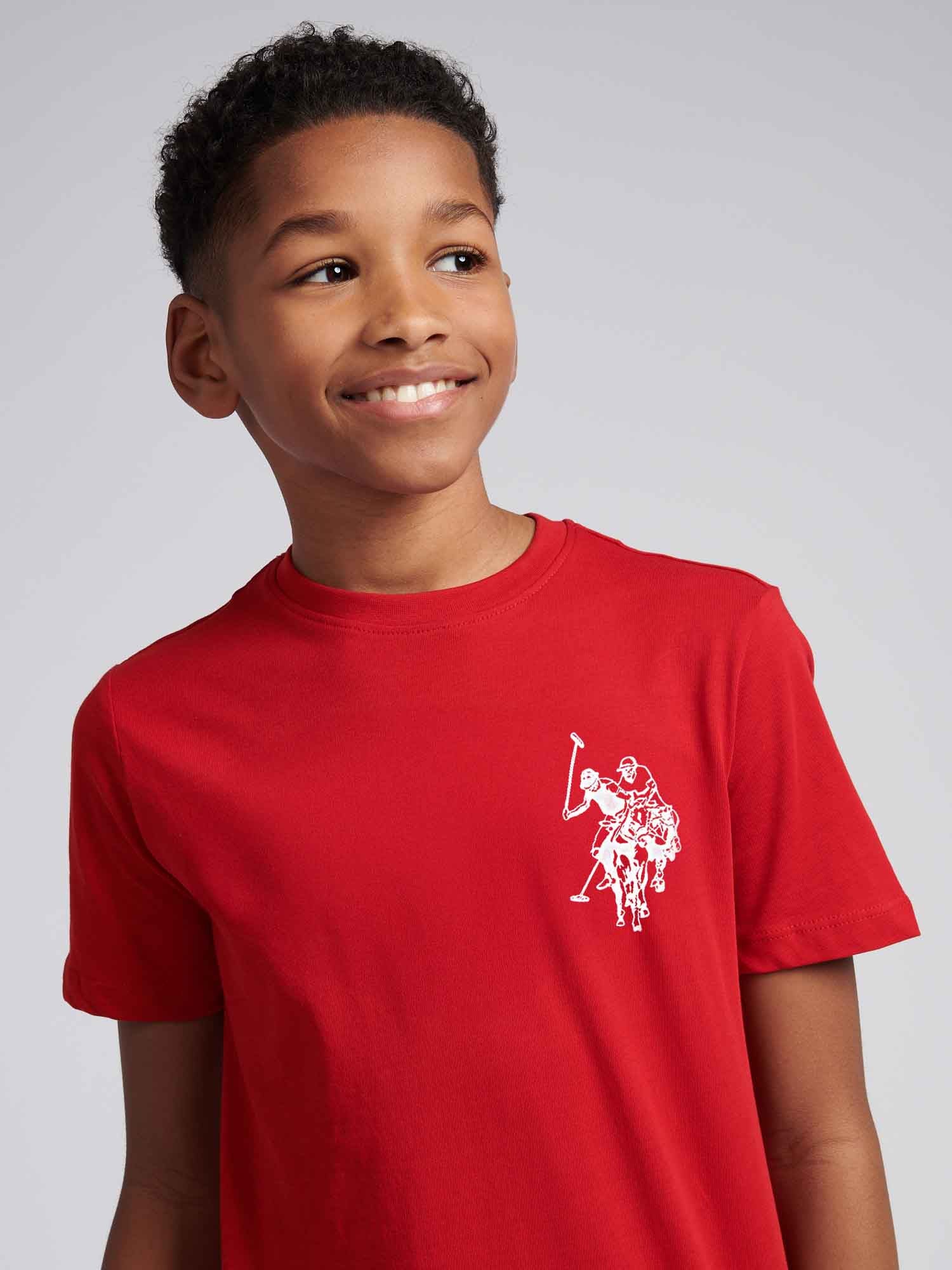 Boys Large Double Horsemen Graphic T-Shirt in Haute Red