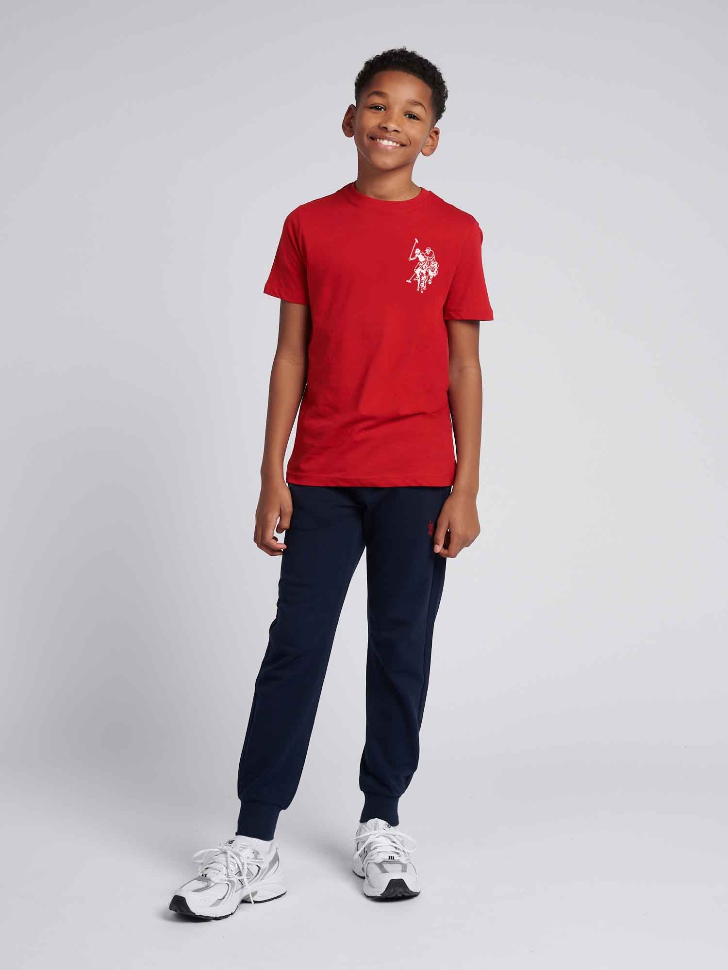 Boys Large Double Horsemen Graphic T-Shirt in Haute Red
