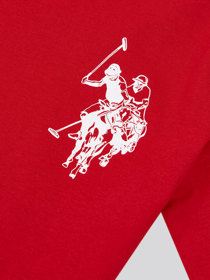 Boys Large Double Horsemen Graphic T-Shirt in Haute Red