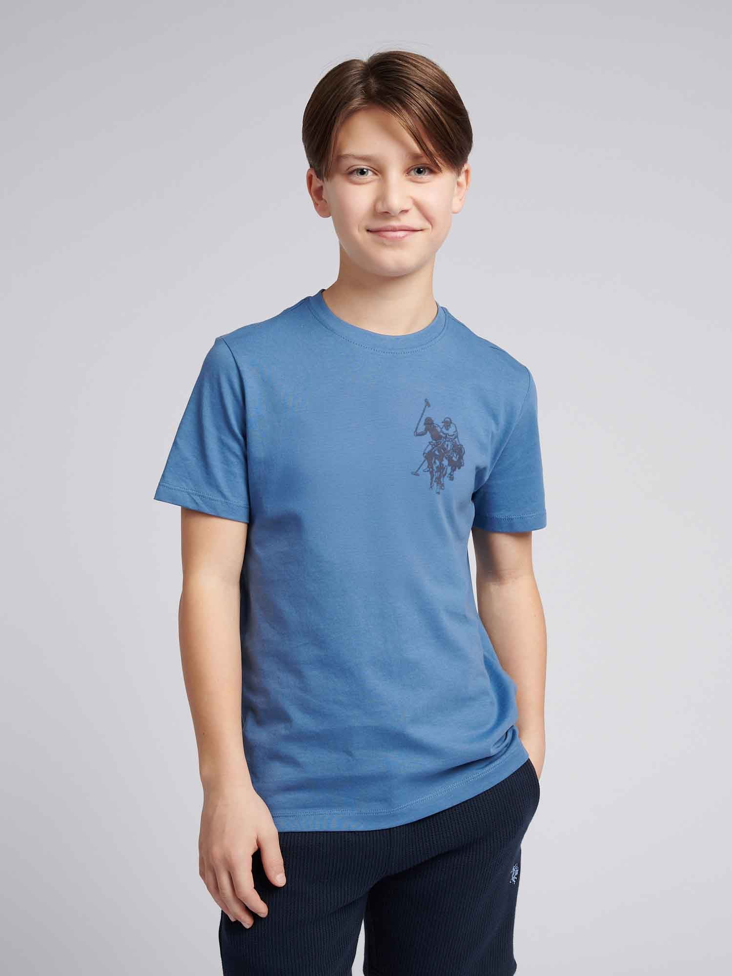 Boys Large Double Horsemen Graphic T-Shirt in Blue Horizon