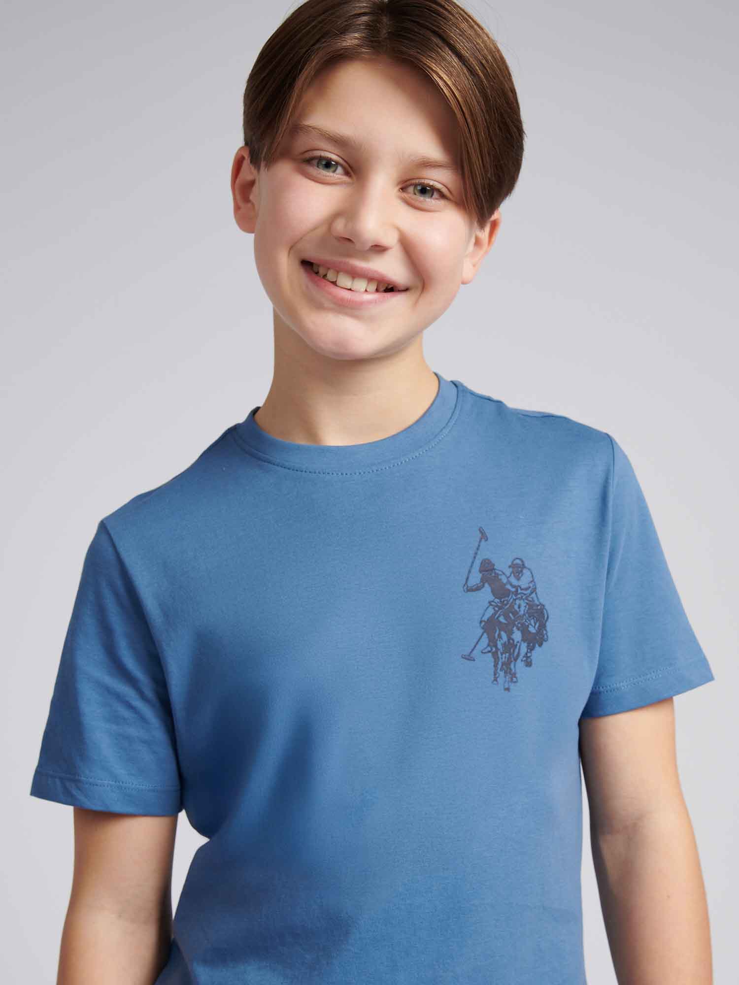 Boys Large Double Horsemen Graphic T-Shirt in Blue Horizon