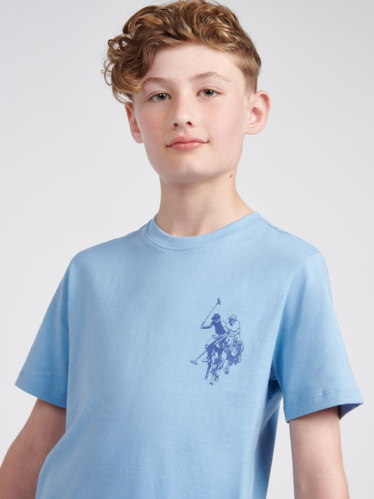 Boys Large Double Horsemen Graphic T-Shirt in Blue Horizon