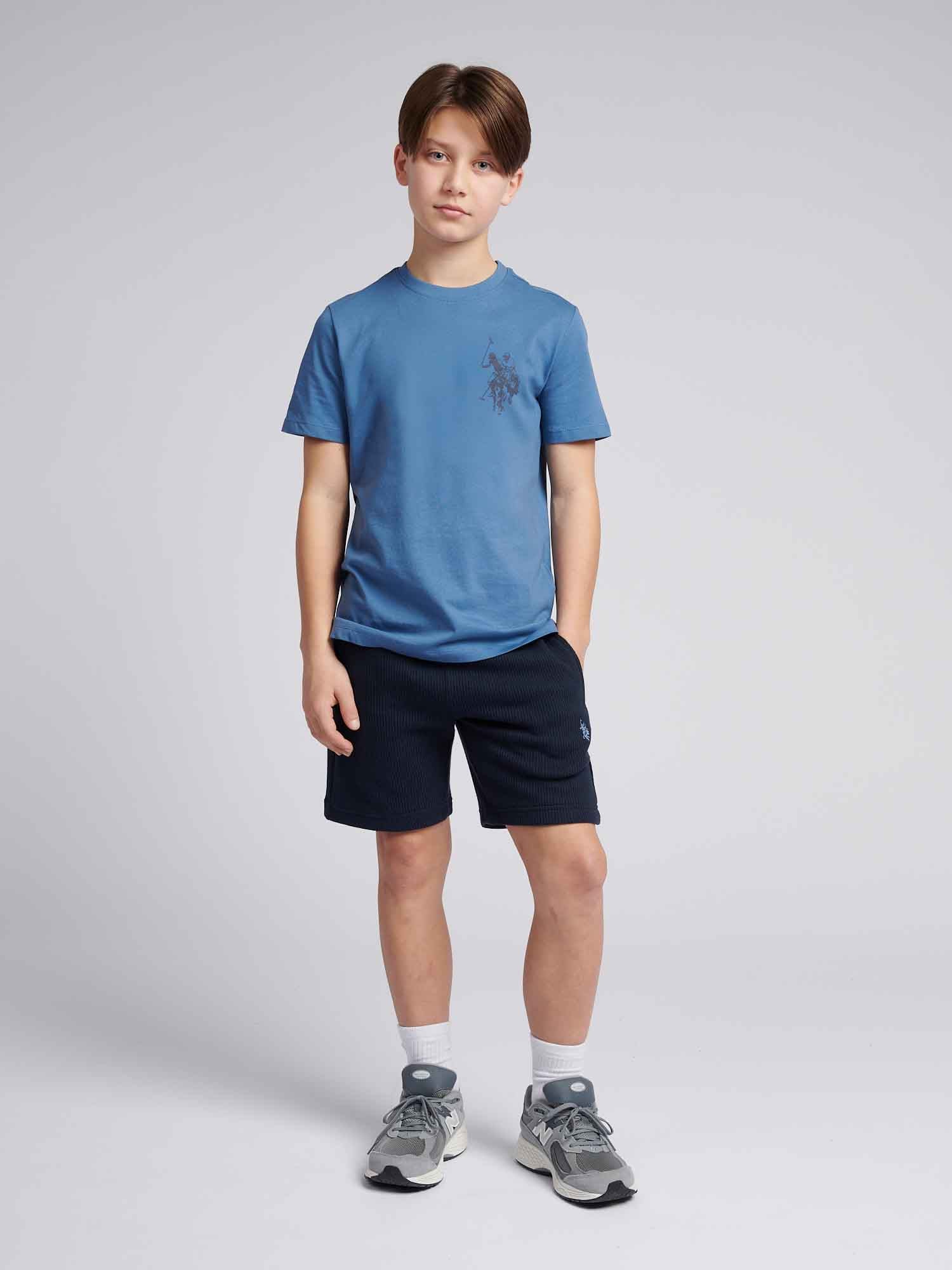 Boys Large Double Horsemen Graphic T-Shirt in Blue Horizon