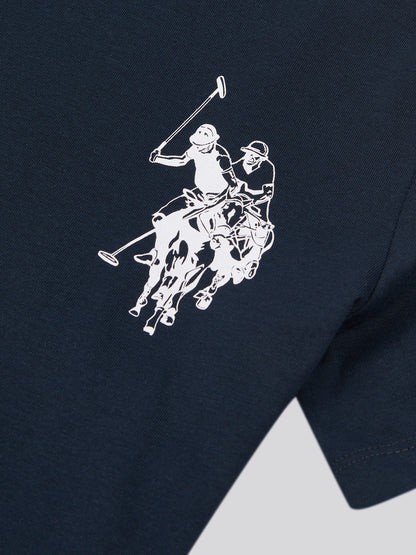 Boys Large Double Horsemen Graphic T-Shirt in Dark Sapphire Navy