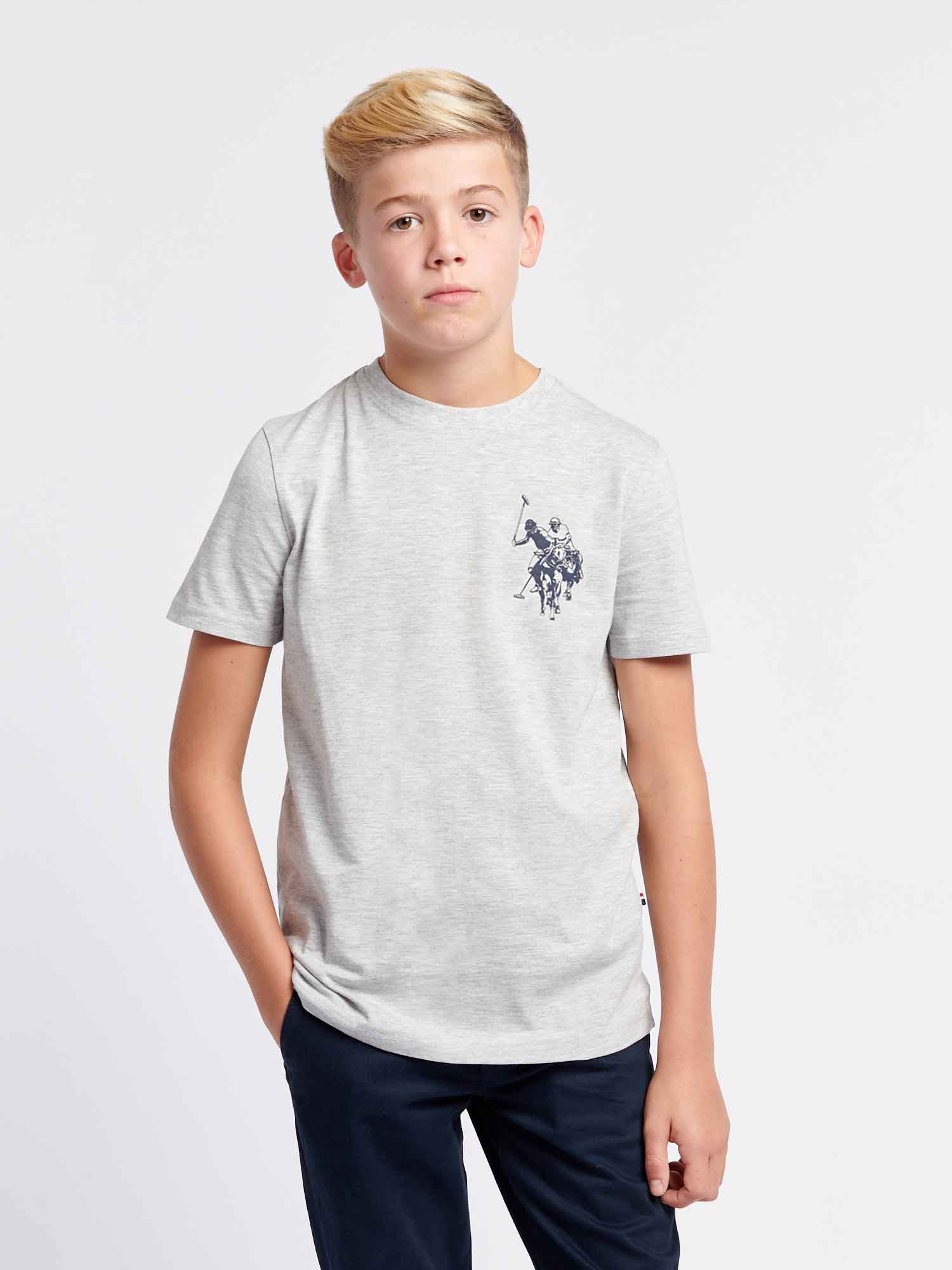 Boys Large Double Horsemen Graphic T-Shirt in Mid Grey Marl