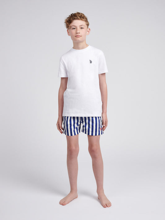 Boys Stripe Swim Short in Sodalite Blue