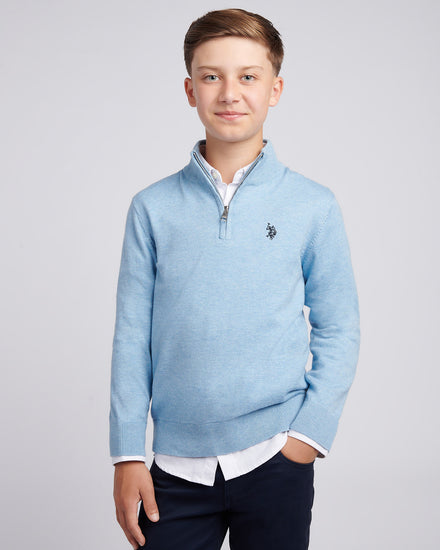 Boys Knitted Cotton Rich 1/4 Zip Parisian Blue Marl