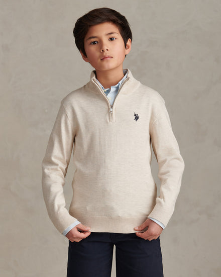 Boys Knitted Cotton Rich 1/4 Zip Birch Marl
