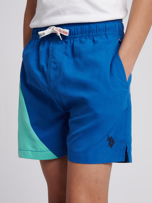 Boys Cut and Sew Swim Short in Galaxy Blue