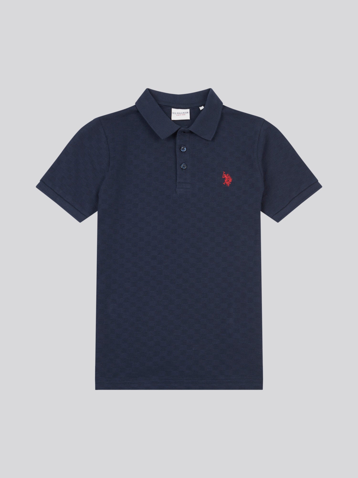 Boys Check Texture Polo Shirt in Dark Sapphire Navy / Haute Red DHM