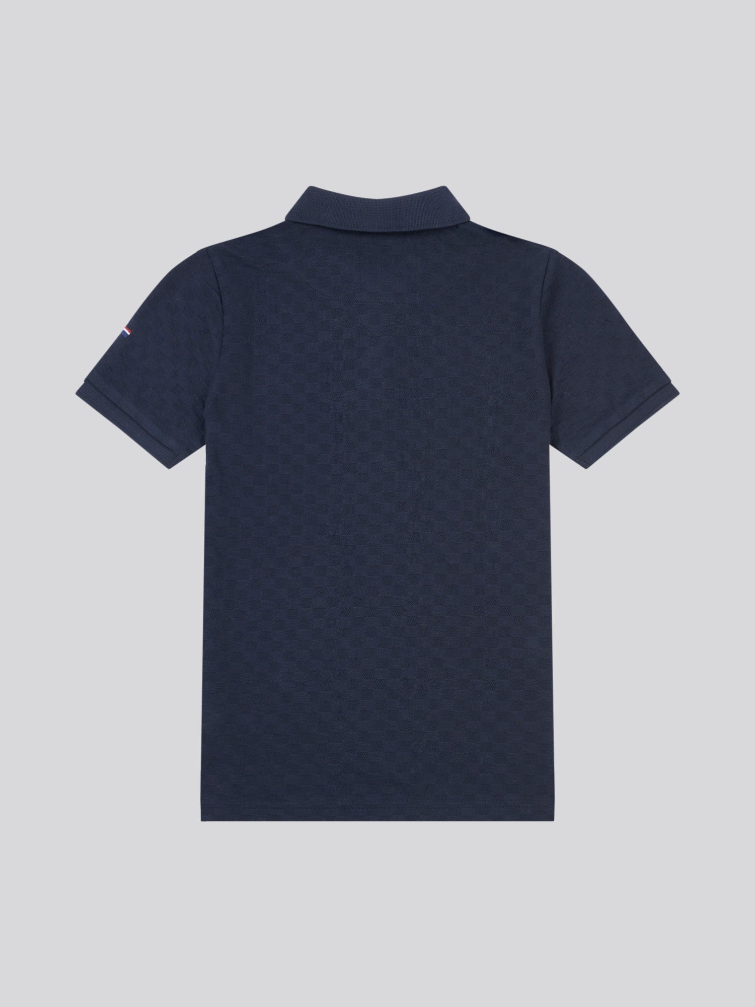 Boys Check Texture Polo Shirt in Dark Sapphire Navy / Haute Red DHM