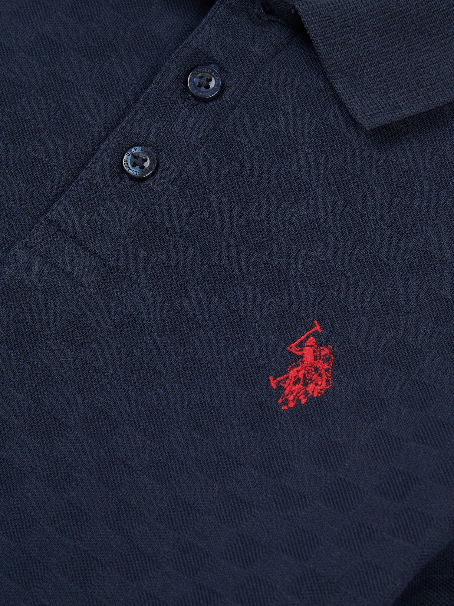 Boys Check Texture Polo Shirt in Dark Sapphire Navy / Haute Red DHM