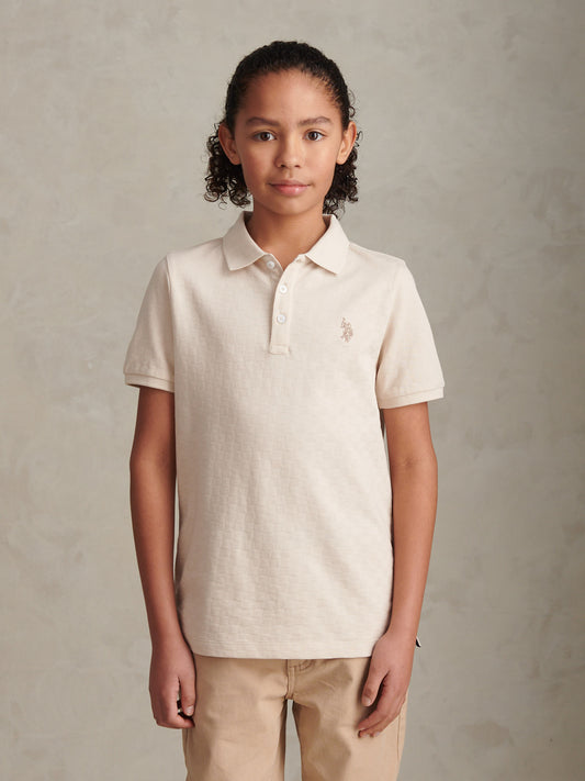 Boys Check Texture Polo Shirt Moonbeam / Navy DHM