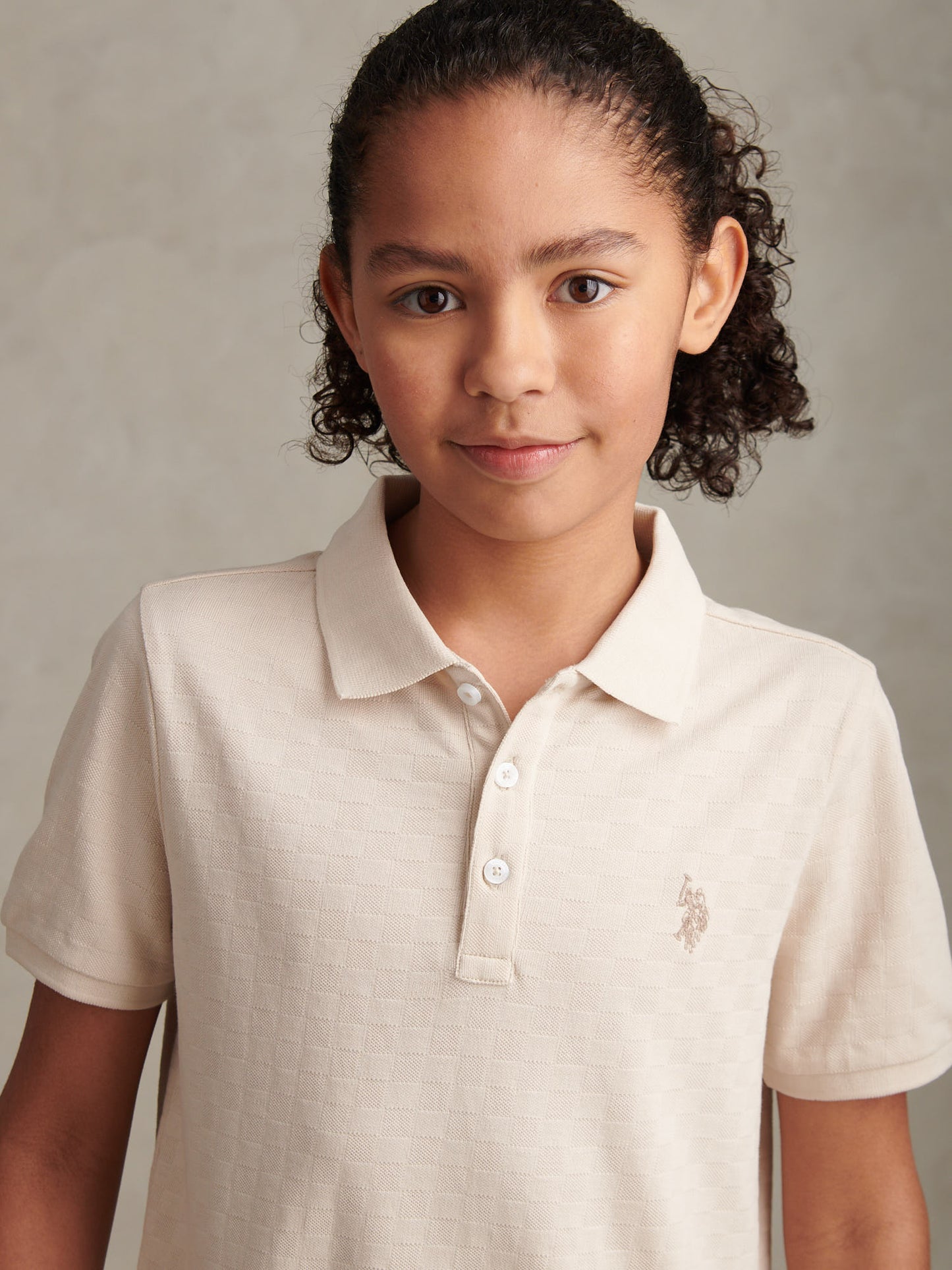 Boys Check Texture Polo Shirt Moonbeam / Navy DHM