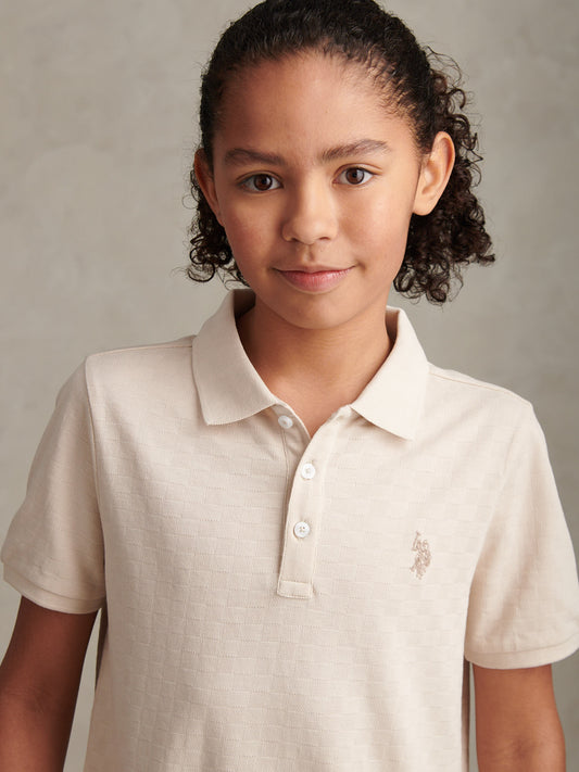 Boys Check Texture Polo Shirt Moonbeam / Navy DHM