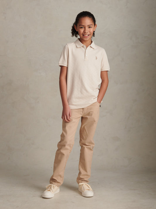 Boys Check Texture Polo Shirt Moonbeam / Navy DHM