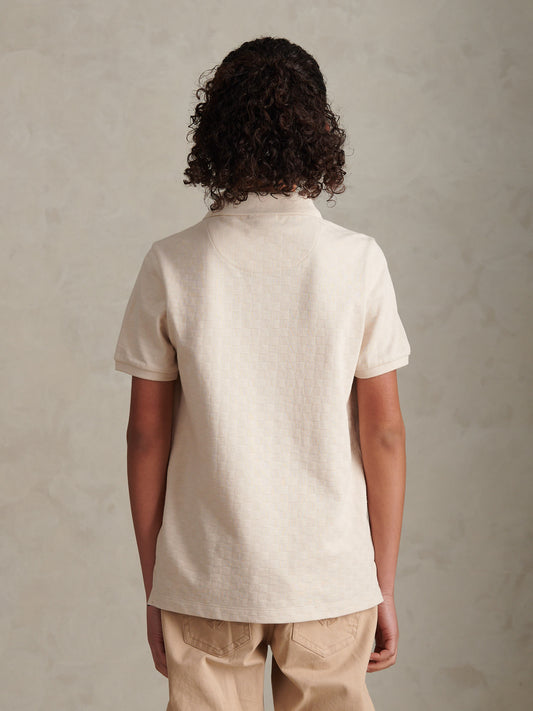 Boys Check Texture Polo Shirt Moonbeam / Navy DHM