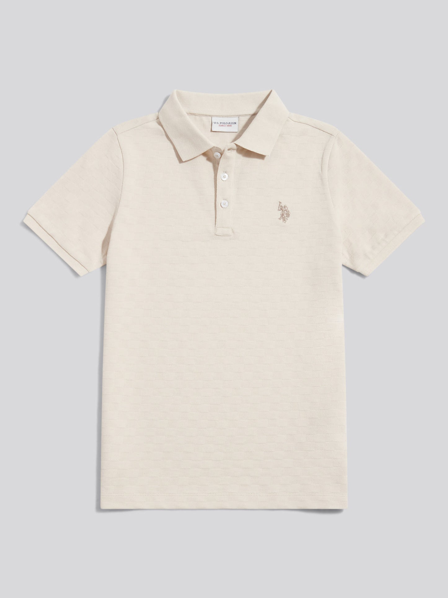 Boys Check Texture Polo Shirt Moonbeam / Navy DHM