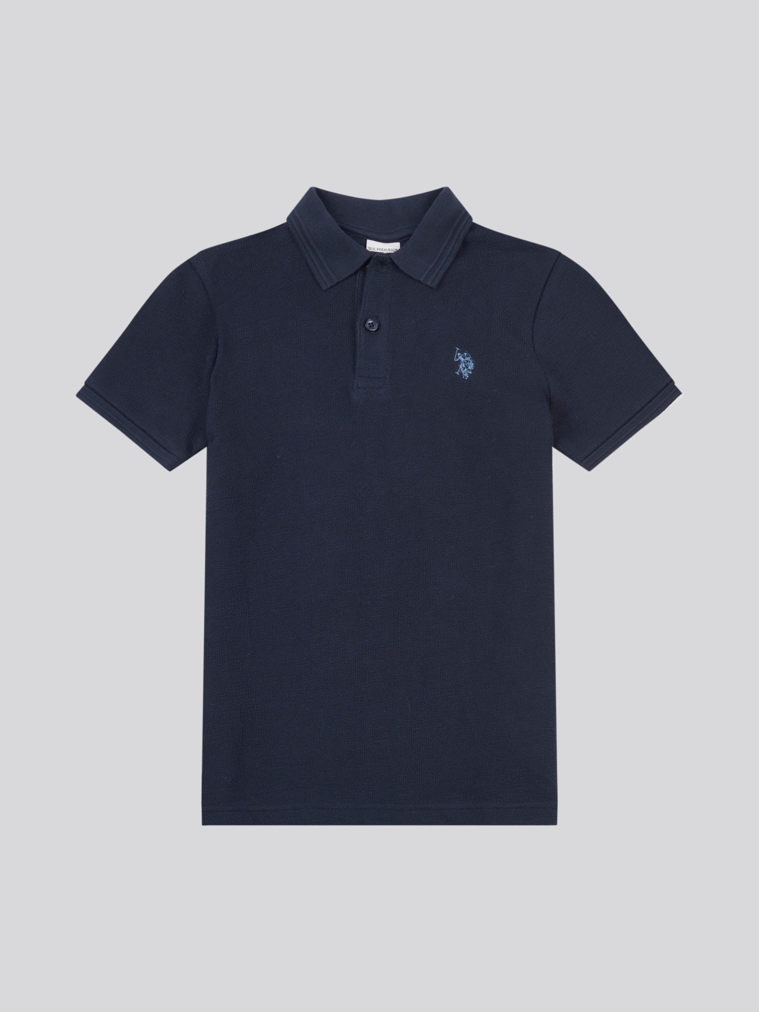 Boys Texture Terry Polo Shirt in Dark Sapphire Navy / Moonlight Blue DHM