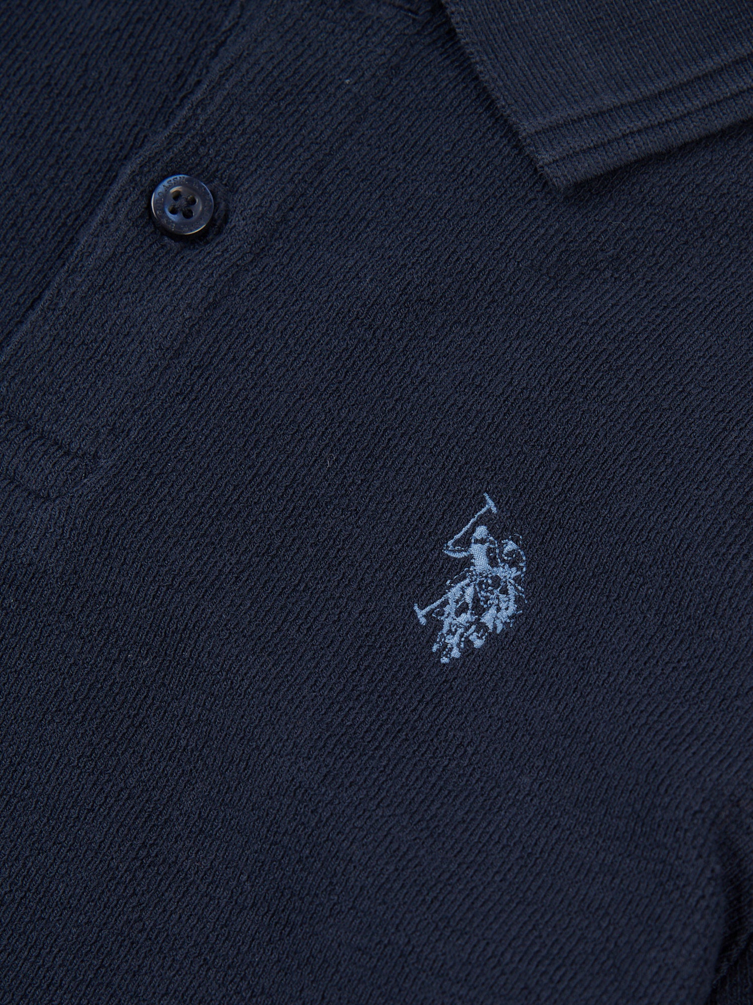 Boys Texture Terry Polo Shirt in Dark Sapphire Navy / Moonlight Blue DHM