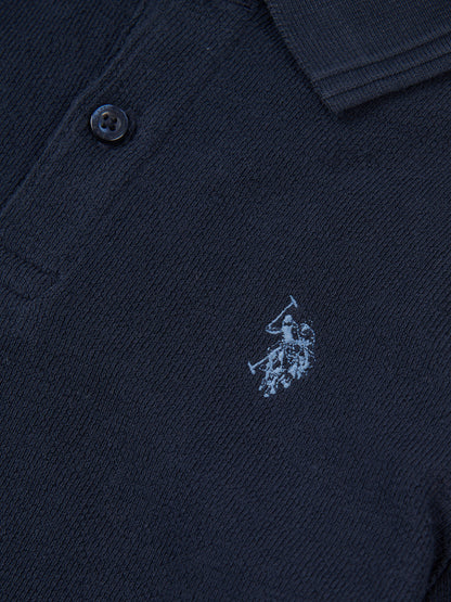 Boys Texture Terry Polo Shirt in Dark Sapphire Navy / Moonlight Blue DHM