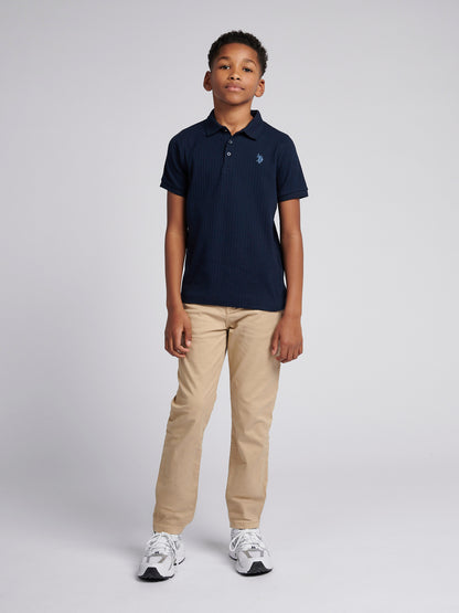 Boys Vertical Texture Polo Shirt in Dark Sapphire Navy / Moonlight Blue DHM