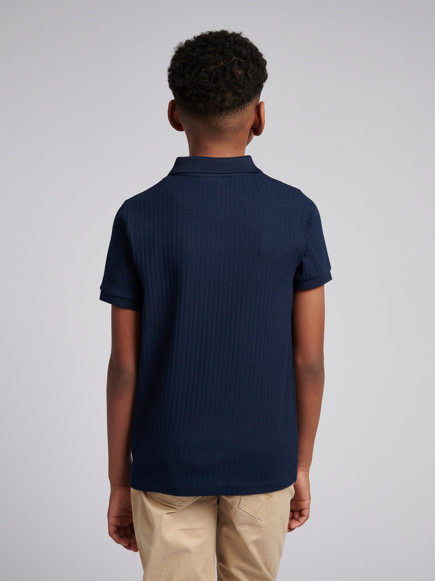 Boys Vertical Texture Polo Shirt in Dark Sapphire Navy / Moonlight Blue DHM