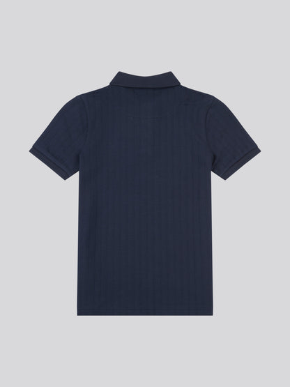 Boys Vertical Texture Polo Shirt in Dark Sapphire Navy / Moonlight Blue DHM