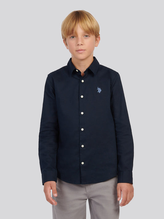 Boys Linen Blend Shirt in Dark Sapphire Navy / Moonlight Blue DHM
