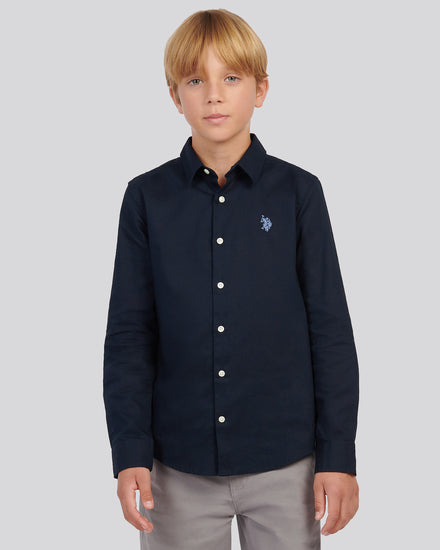 Boys Linen Blend Shirt in Dark Sapphire Navy / Moonlight Blue DHM