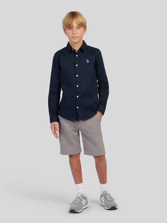 Boys Linen Blend Shirt in Dark Sapphire Navy / Moonlight Blue DHM