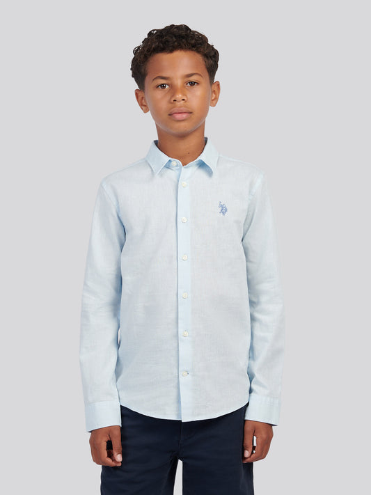 Boys Linen Blend Shirt in Ice Blue