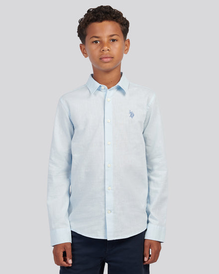Boys Linen Blend Shirt in Ice Blue