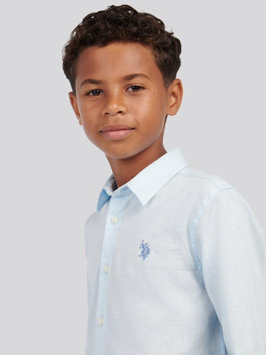 Boys Linen Blend Shirt in Ice Blue