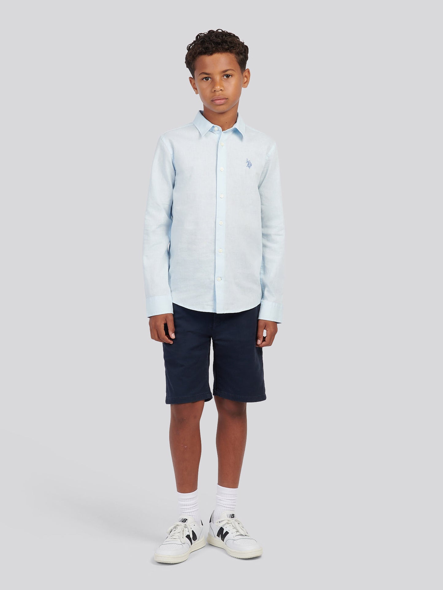 Boys Linen Blend Shirt in Ice Blue